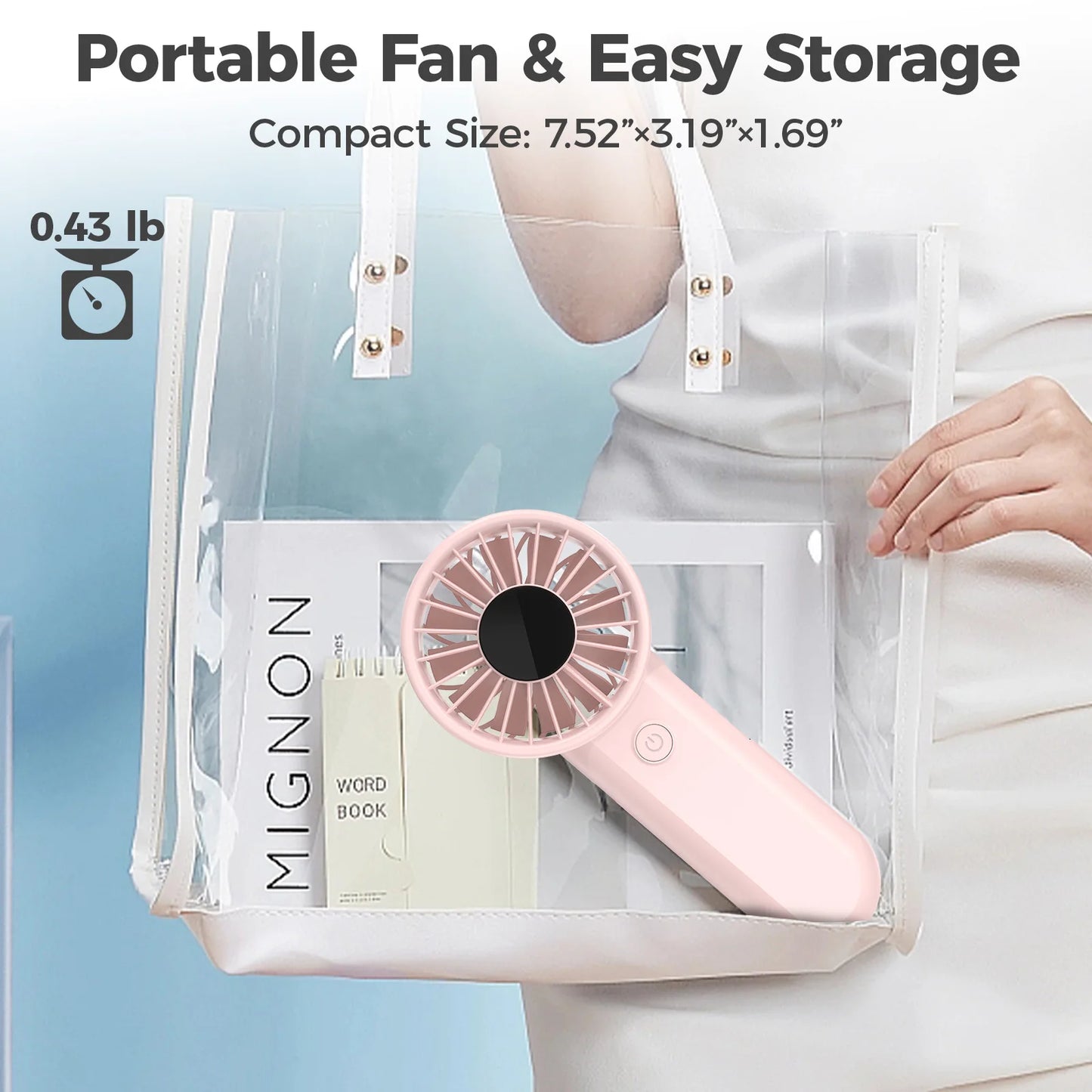 Handheld Fan with Built-In Battery | USB Rechargeable Fan for Travel and Outdoor Sports